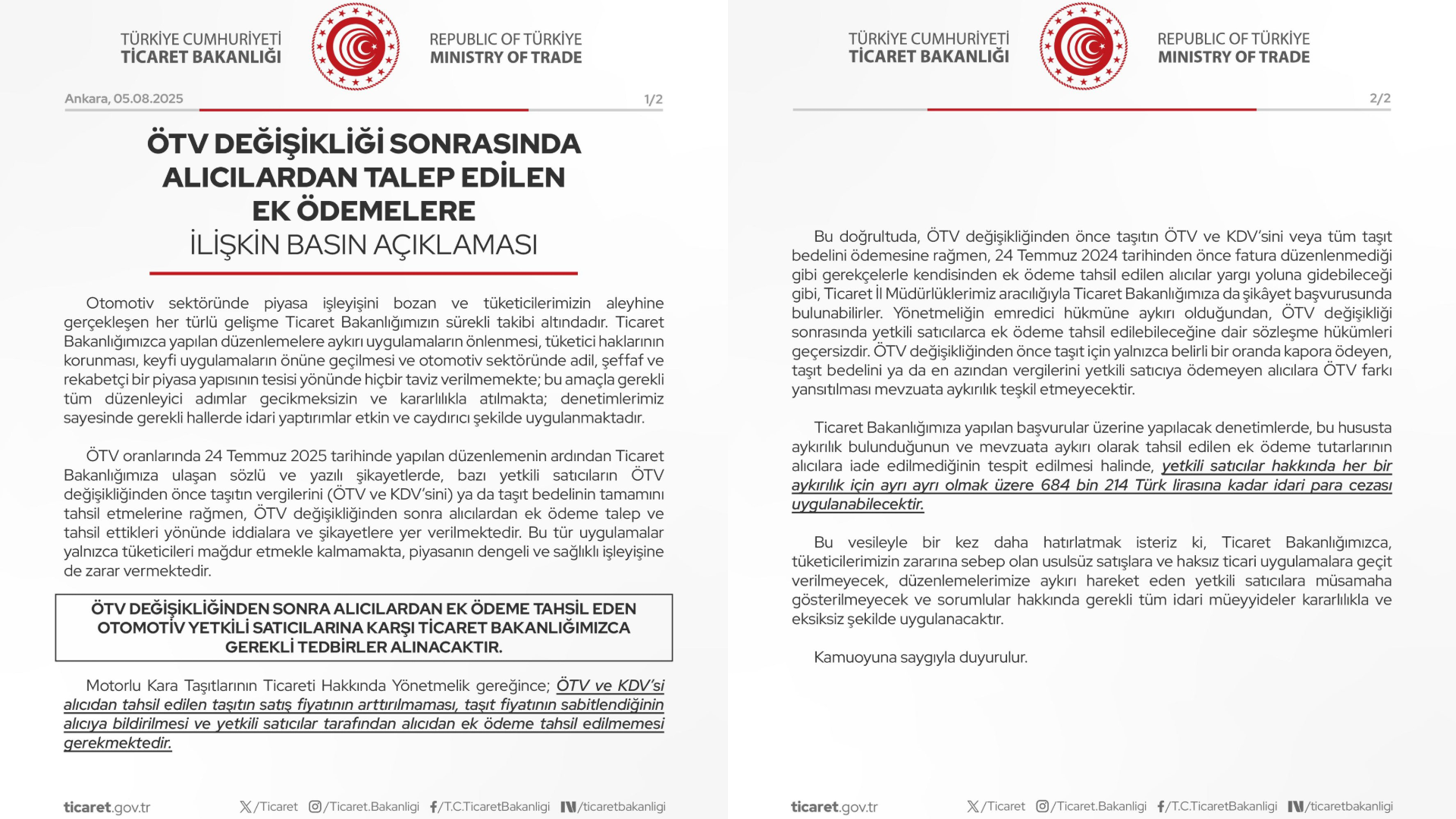 Şikâyetler ve Bakanlığın Uyarısı